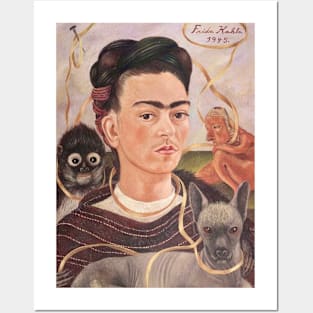 Self Portrait with Small Monkey by Frida Kahlo Posters and Art